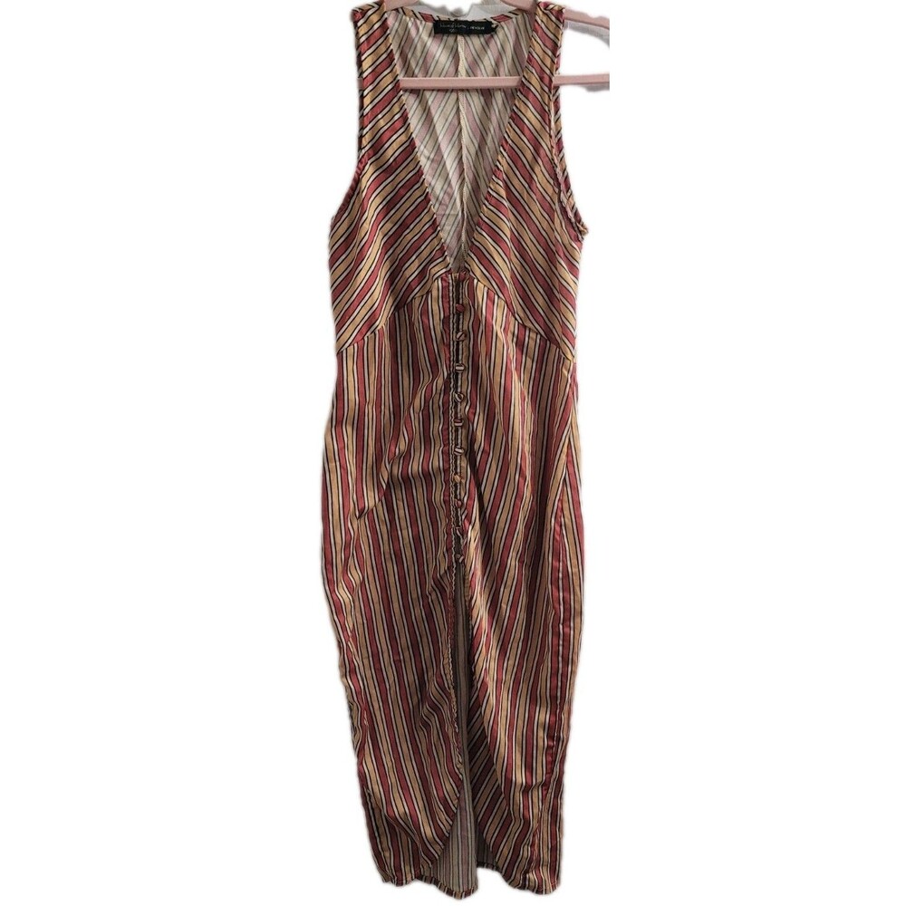 House of Harlow 1960 x Revolve Vice Dress S Orange Stripe Button Front Midi Boho